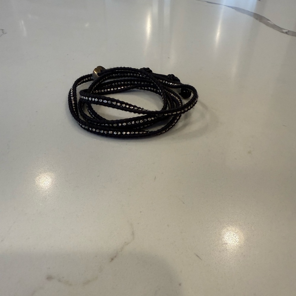 Chan Luu Sterling Silver Wrap Bracelet on Natural Black Leather - Picture 2 of 6